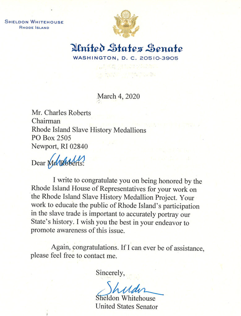 letter from Senator Sheldon Whitehouse to Charles Roberts